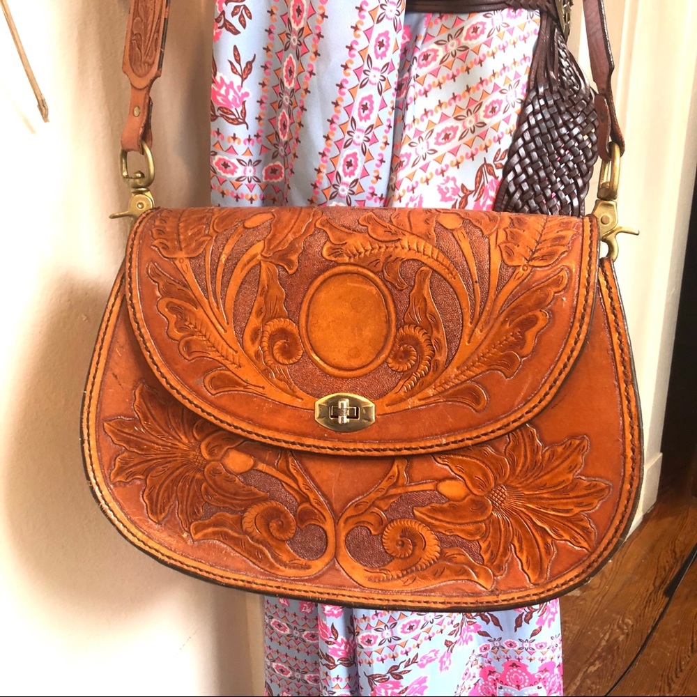Vintage Hand Tooled Leather Bag